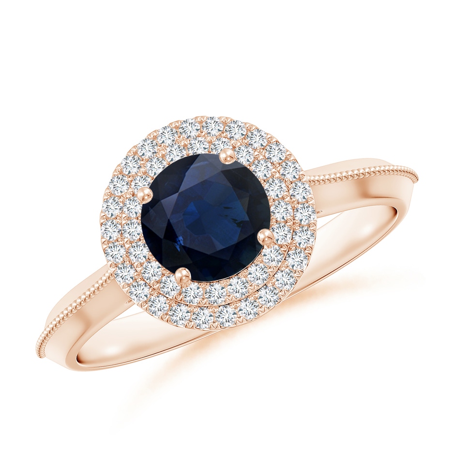 6mm A Vintage Inspired Round Blue Sapphire Double Halo Engagement Ring in Rose Gold 