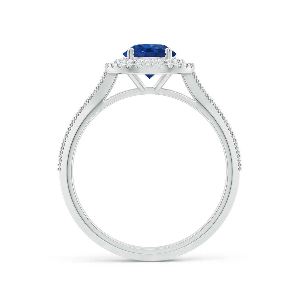 6mm AAA Vintage Inspired Round Blue Sapphire Double Halo Engagement Ring in 18K White Gold - side 199