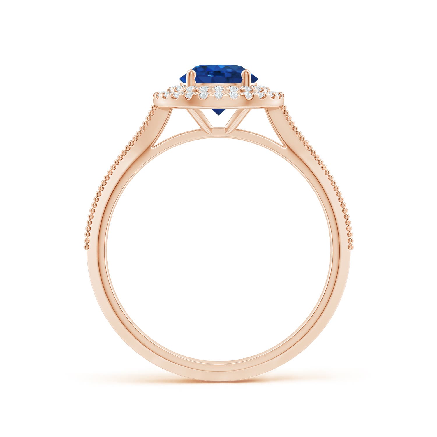 6mm AAA Vintage Inspired Round Blue Sapphire Double Halo Engagement Ring in Rose Gold