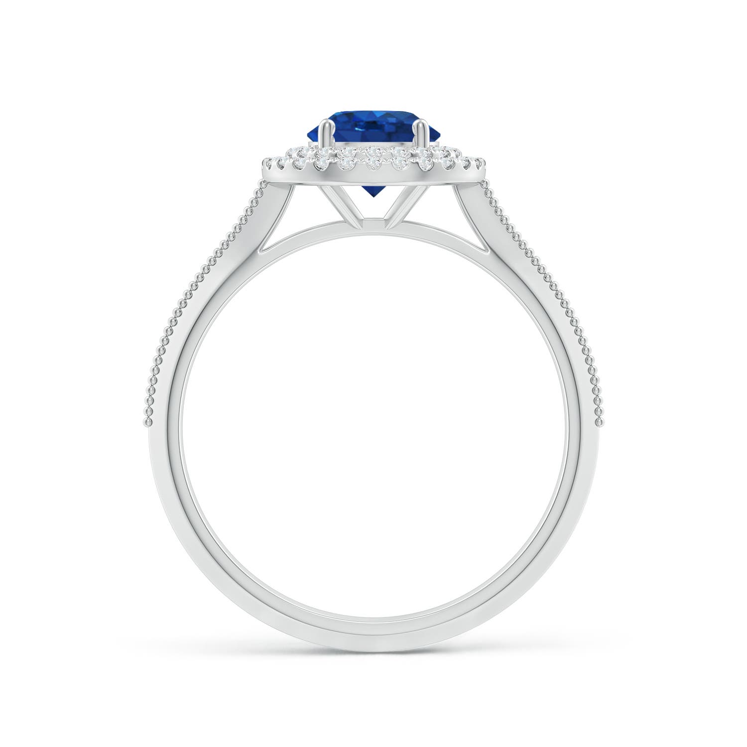 6mm AAA Vintage Inspired Round Blue Sapphire Double Halo Engagement Ring in White Gold