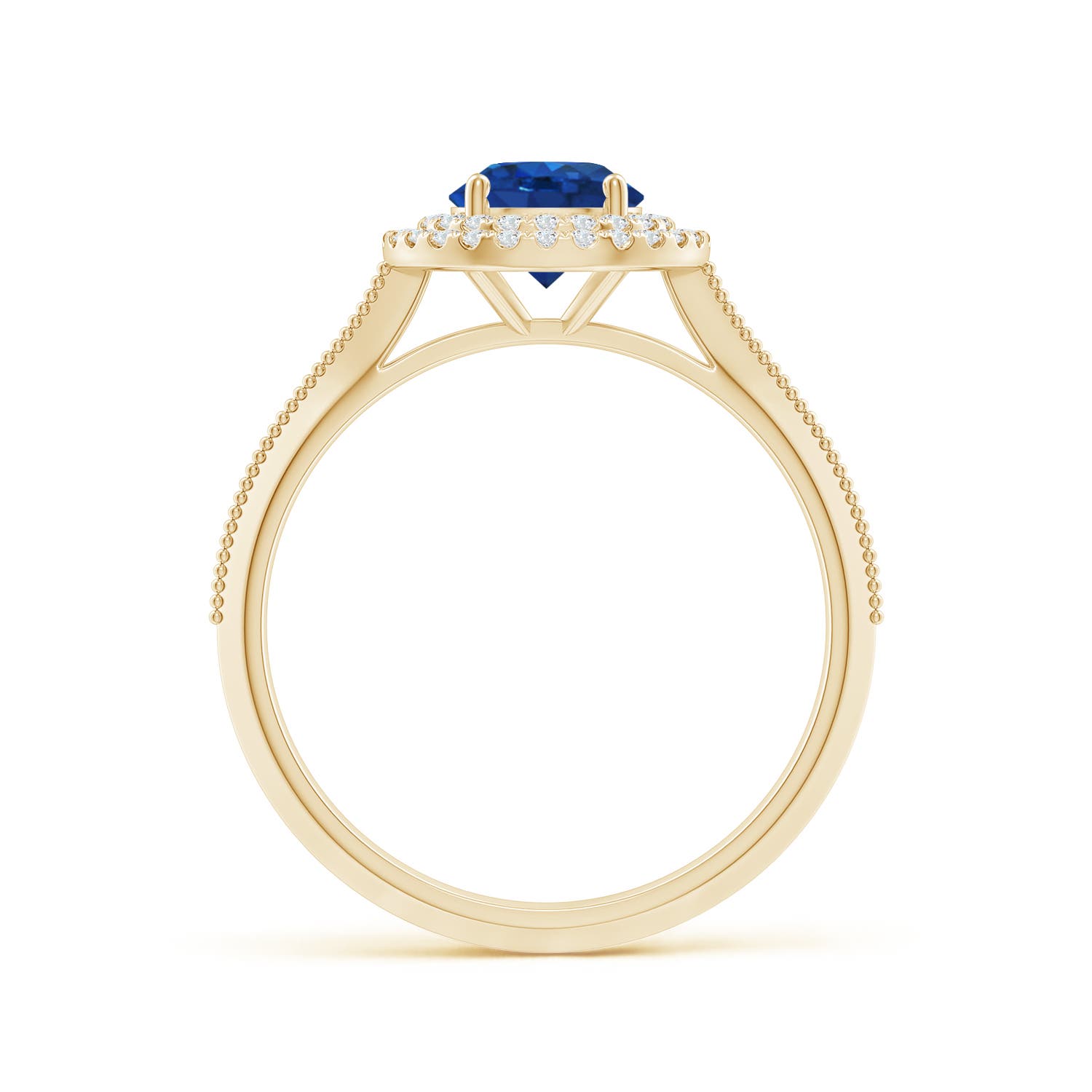 6mm AAA Vintage Inspired Round Blue Sapphire Double Halo Engagement Ring in Yellow Gold