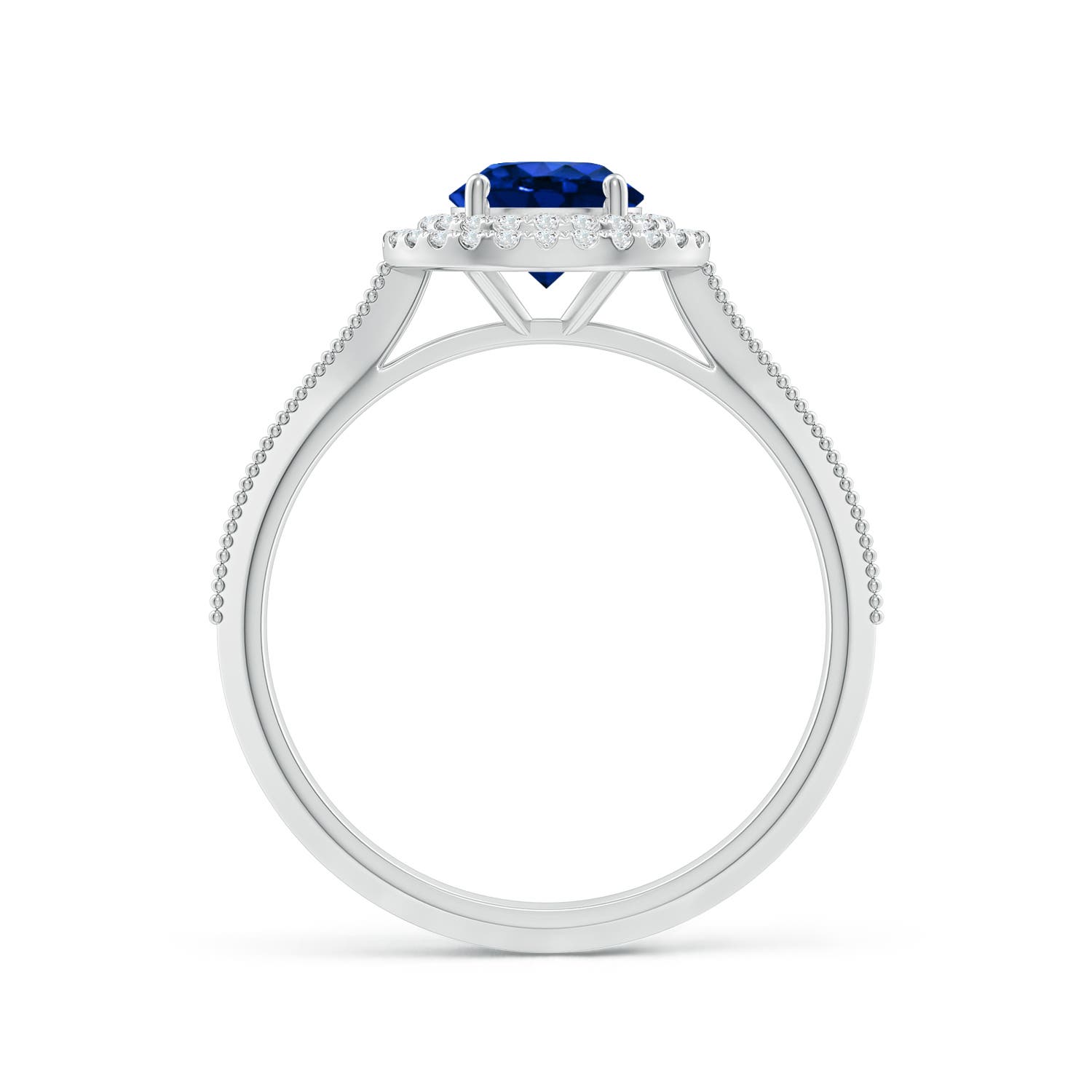 6mm AAAA Vintage Inspired Round Blue Sapphire Double Halo Engagement Ring in 18K White Gold