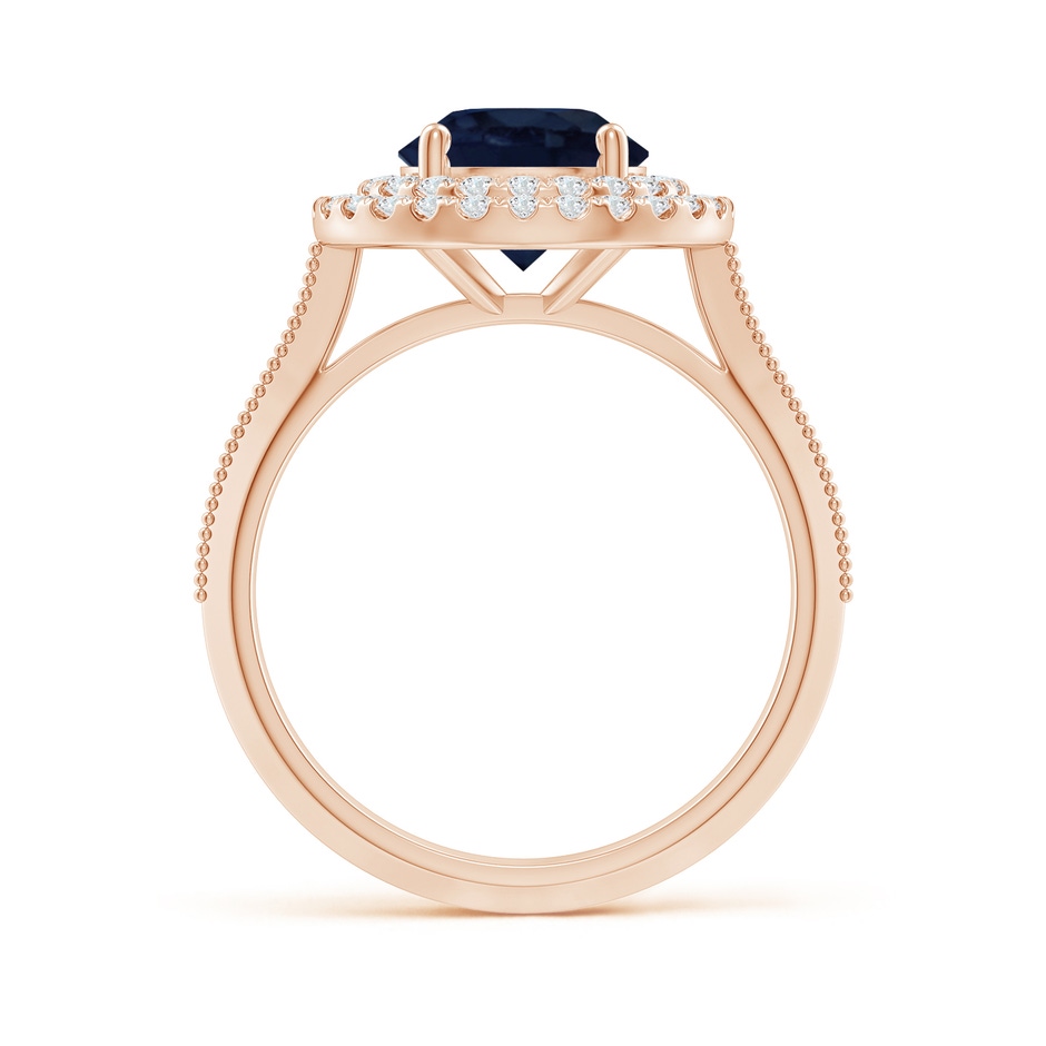 8mm A Vintage Inspired Round Blue Sapphire Double Halo Engagement Ring in Rose Gold side 199