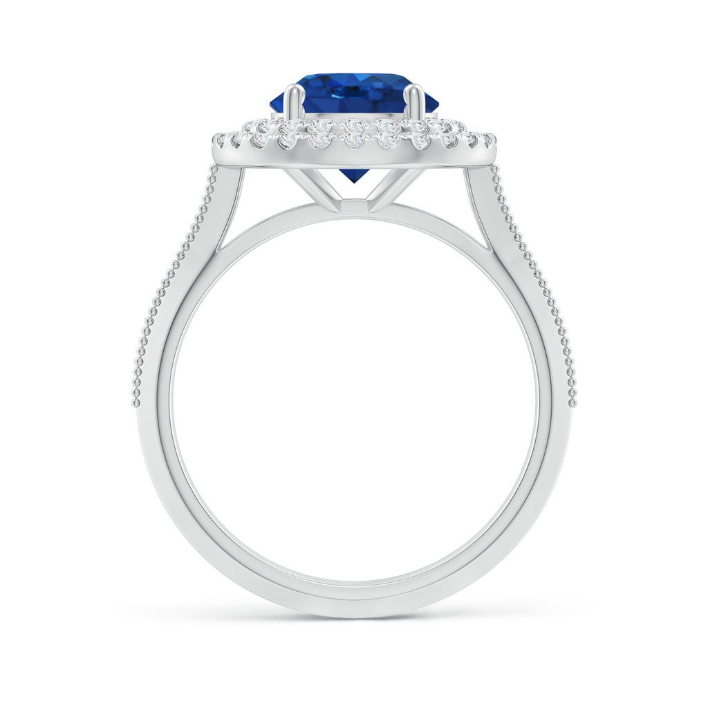 8mm AAA Vintage Inspired Round Blue Sapphire Double Halo Engagement Ring in White Gold - side 199