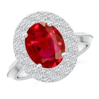 10x8mm AAA Vintage Inspired Oval Ruby Double Halo Engagement Ring in P950 Platinum