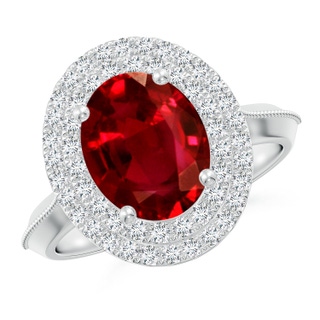 10x8mm AAAA Vintage Inspired Oval Ruby Double Halo Engagement Ring in P950 Platinum