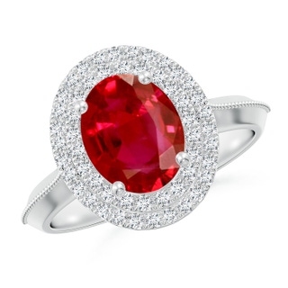 9x7mm AAA Vintage Inspired Oval Ruby Double Halo Engagement Ring in P950 Platinum