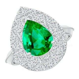 10x8mm AAA Vintage Inspired Pear Emerald Double Halo Engagement Ring in P950 Platinum