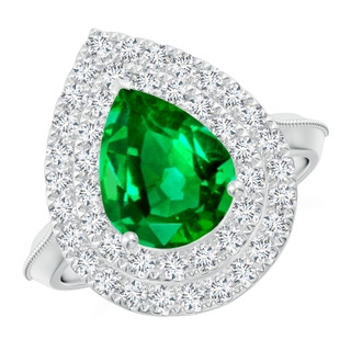 10x8mm AAAA Vintage Inspired Pear Emerald Double Halo Engagement Ring in P950 Platinum