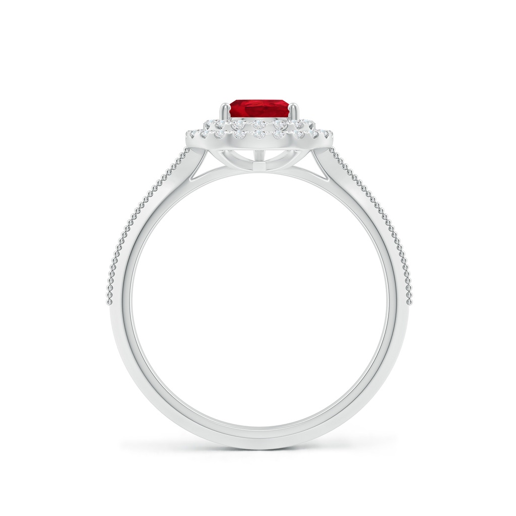 7x5mm AAA Vintage Inspired Pear Ruby Double Halo Engagement Ring in 18K White Gold - side 199