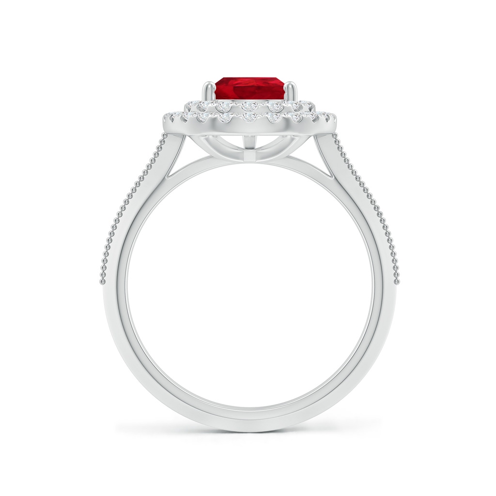 9x7mm AAA Vintage Inspired Pear Ruby Double Halo Engagement Ring in White Gold - side 199