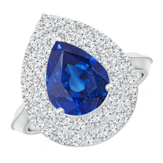 10x8mm AAA Vintage Inspired Pear Blue Sapphire Double Halo Engagement Ring in P950 Platinum