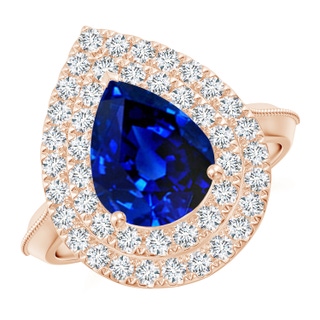 10x8mm AAAA Vintage Inspired Pear Blue Sapphire Double Halo Engagement Ring in 9K Rose Gold