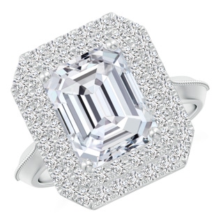 10x7mm HSI2 Vintage Inspired Emerald-Cut Diamond Double Halo Engagement Ring in P950 Platinum