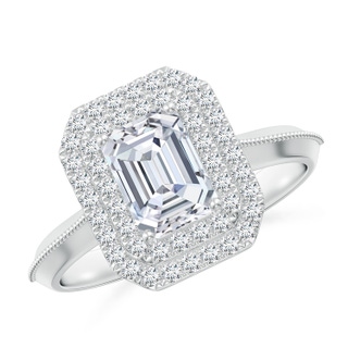 7x5mm GVS2 Vintage Inspired Emerald-Cut Diamond Double Halo Engagement Ring in P950 Platinum