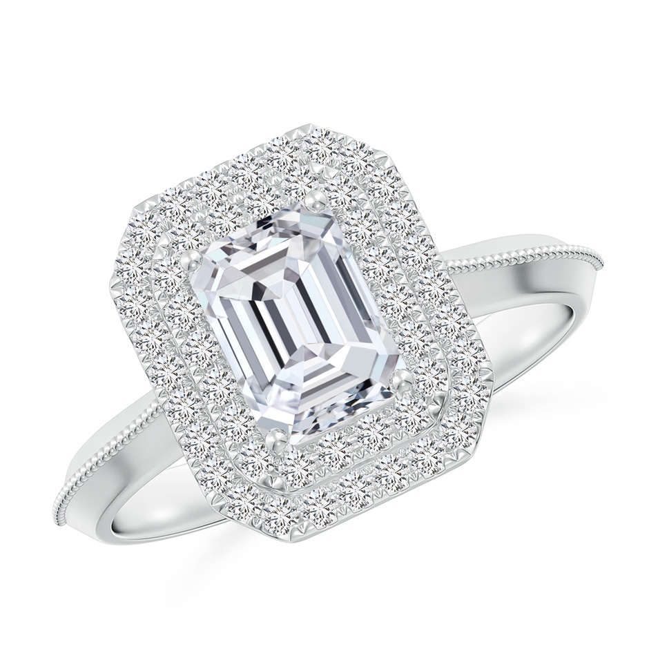 7x5mm HSI2 Vintage Inspired Emerald-Cut Diamond Double Halo Engagement Ring in White Gold 