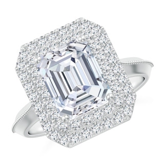 8.5x6.5mm GVS2 Vintage Inspired Emerald-Cut Diamond Double Halo Engagement Ring in P950 Platinum