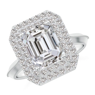 8.5x6.5mm IJI1I2 Vintage Inspired Emerald-Cut Diamond Double Halo Engagement Ring in P950 Platinum