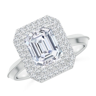 8x6mm GVS2 Vintage Inspired Emerald-Cut Diamond Double Halo Engagement Ring in P950 Platinum