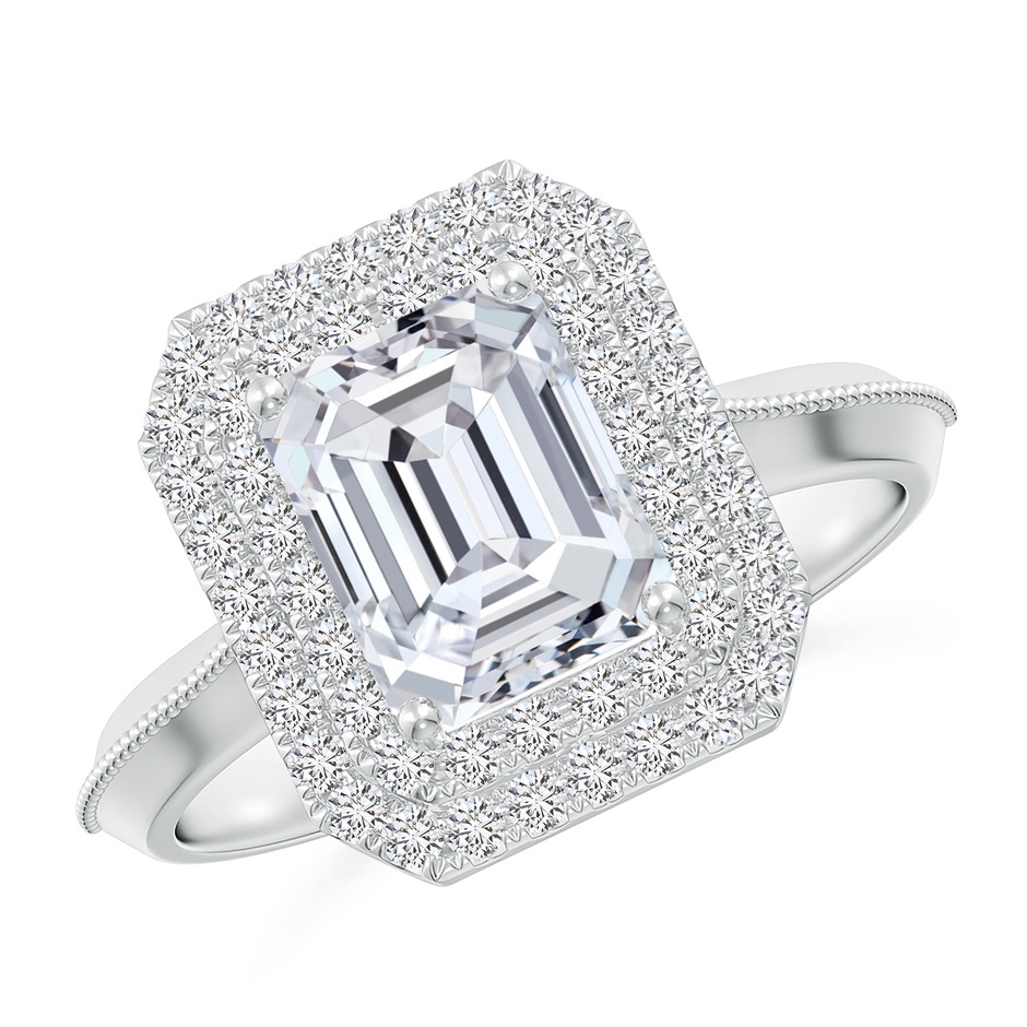 8x6mm HSI2 Vintage Inspired Emerald-Cut Diamond Double Halo Engagement Ring in White Gold 