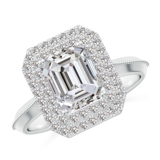 8x6mm IJI1I2 Vintage Inspired Emerald-Cut Diamond Double Halo Engagement Ring in P950 Platinum