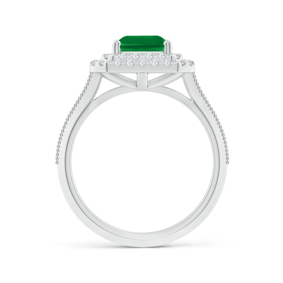 9x7mm AAA Vintage Inspired Emerald-Cut Emerald Double Halo Engagement Ring in White Gold side 199