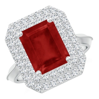 10x8mm AA Vintage Inspired Emerald-Cut Ruby Double Halo Engagement Ring in P950 Platinum