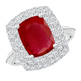 10x8mm AA Vintage Inspired Cushion Rectangular Ruby Double Halo Engagement Ring in P950 Platinum