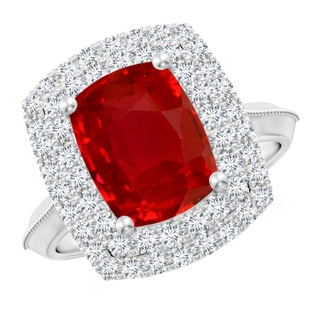 10x8mm AAA Vintage Inspired Cushion Rectangular Ruby Double Halo Engagement Ring in P950 Platinum