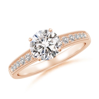 6.4mm IJI1I2 Vintage Style Round Diamond Engagement Ring with Accents in Rose Gold