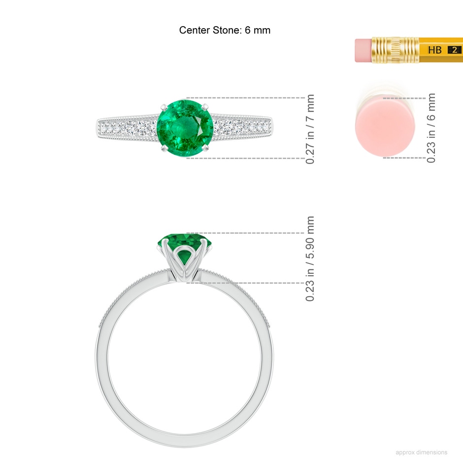 6mm AAA Vintage Style Round Emerald Engagement Ring with Accents in White Gold ruler