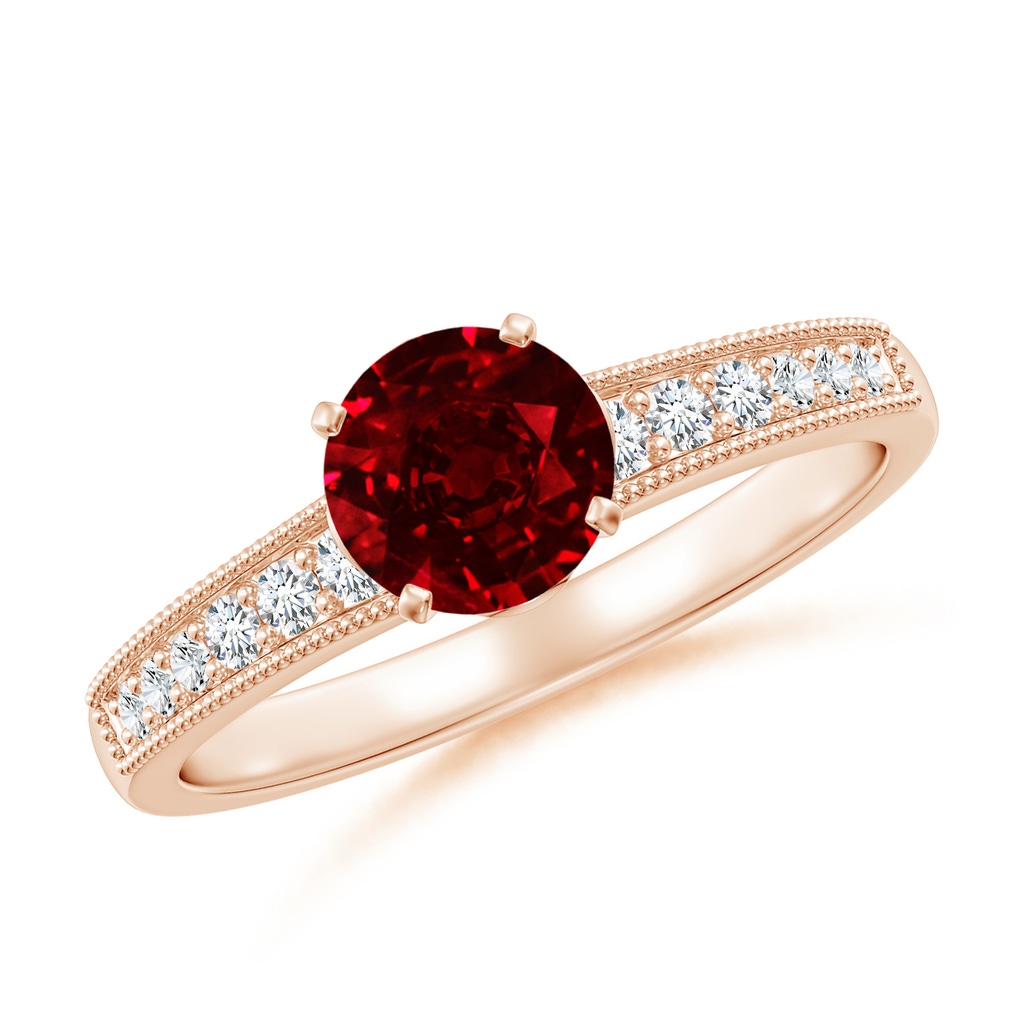 6mm AAAA Vintage Style Round Ruby Engagement Ring with Accents in Rose Gold