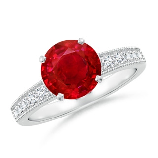 8mm AAA Vintage Style Round Ruby Engagement Ring with Accents in P950 Platinum