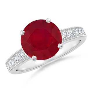 9mm AA Vintage Style Round Ruby Engagement Ring with Accents in White Gold