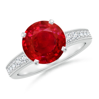 9mm AAA Vintage Style Round Ruby Engagement Ring with Accents in P950 Platinum