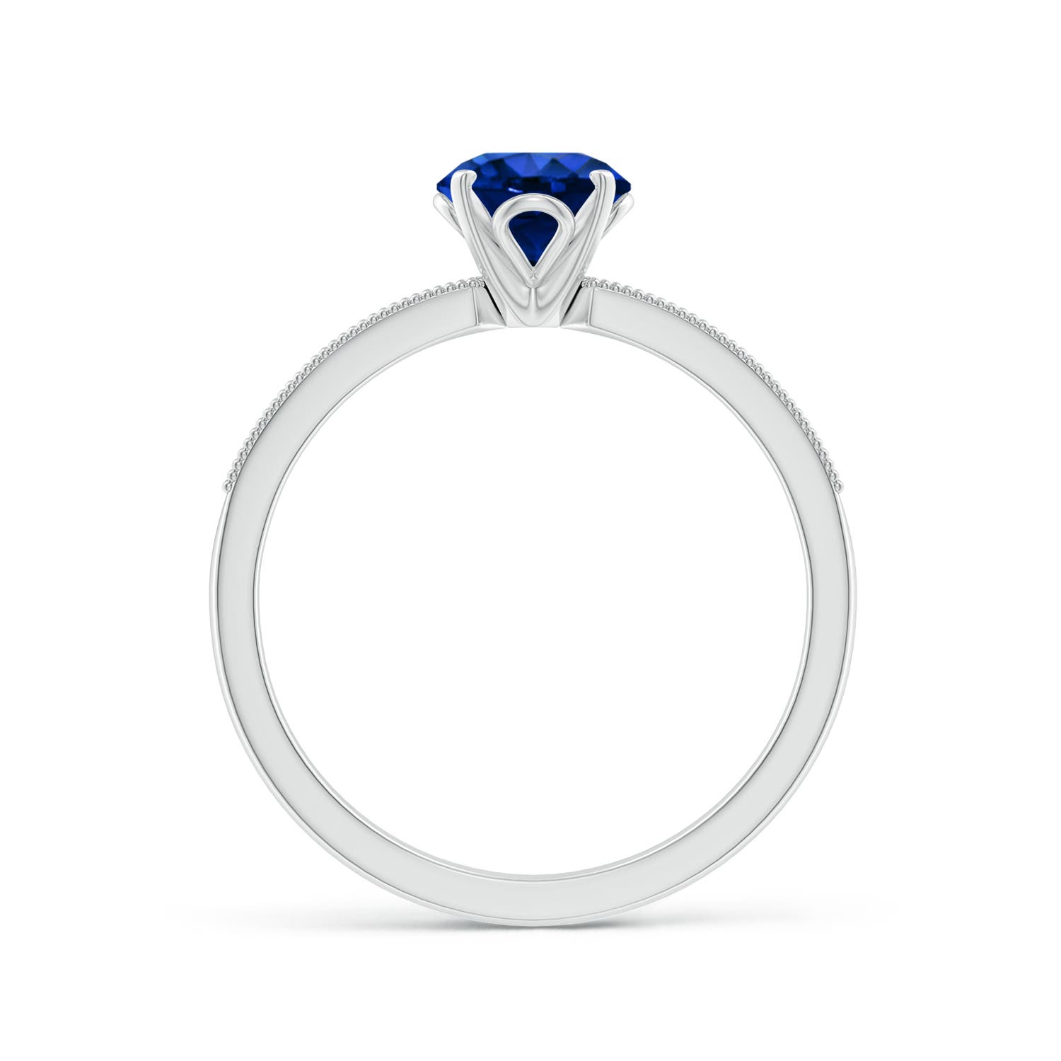 6mm AAAA Vintage Style Round Blue Sapphire Engagement Ring with Accents in 18K White Gold