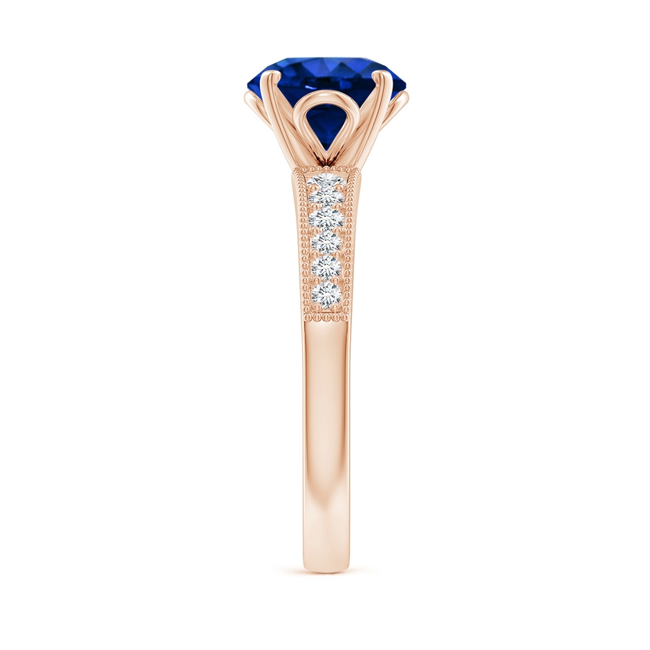 8mm Lab-Grown Vintage Style Round Blue Sapphire Engagement Ring with Accents in 18K Rose Gold side 299