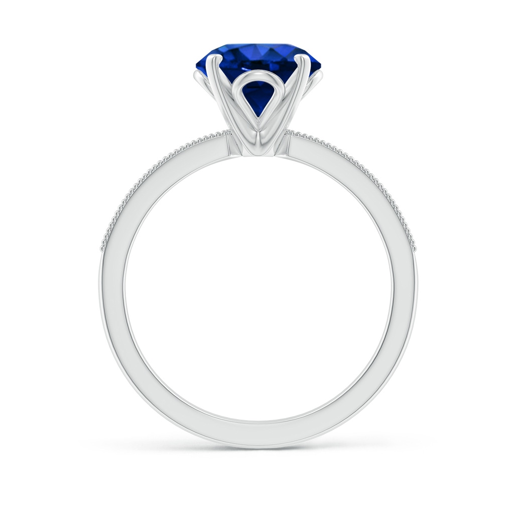 8mm Lab-Grown Vintage Style Round Blue Sapphire Engagement Ring with Accents in White Gold - side 199