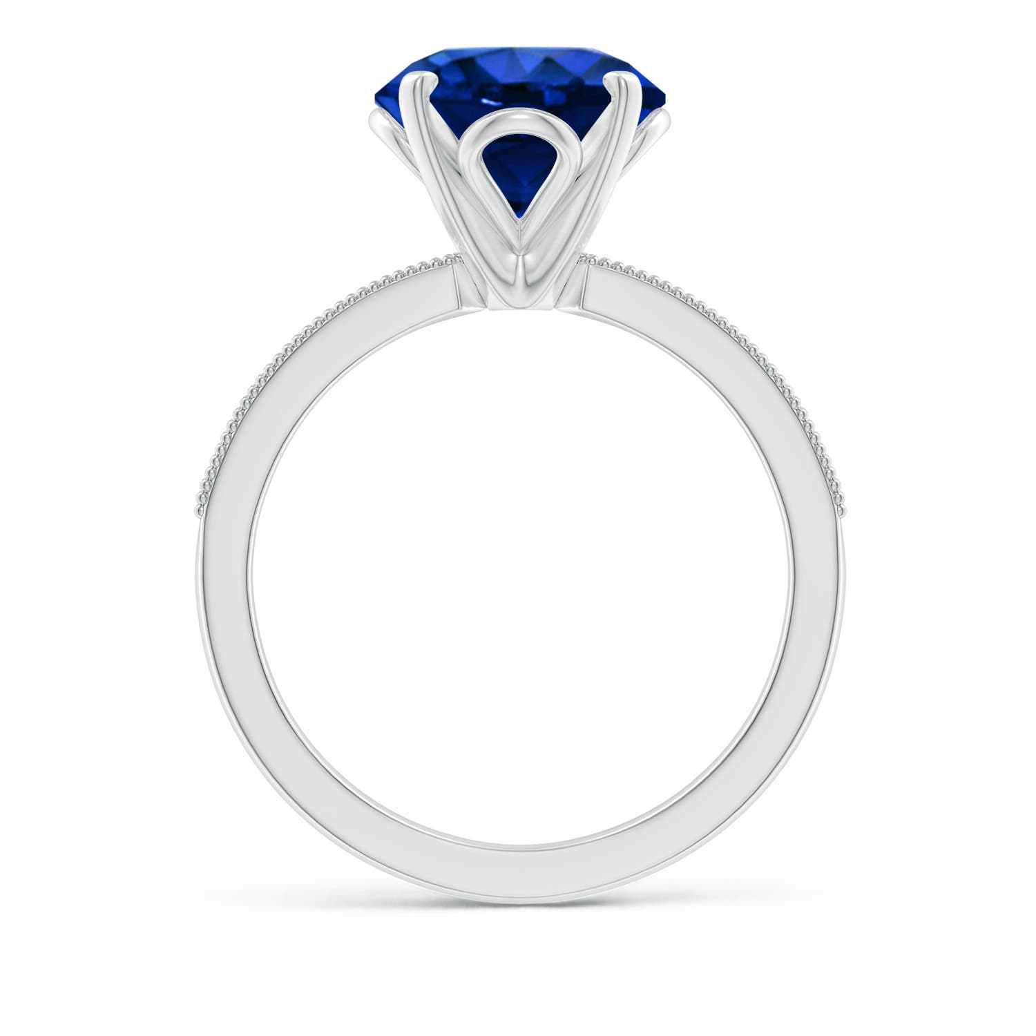 9mm AAAA Vintage Style Round Blue Sapphire Engagement Ring with Accents in 18K White Gold