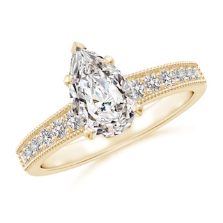 9.5x6mm IJI1I2 Vintage Style Pear-Shaped Diamond Engagement Ring with Accents in Yellow Gold