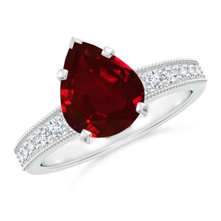 10x8mm AAAA Vintage Style Pear-Shaped Ruby Engagement Ring with Accents in P950 Platinum