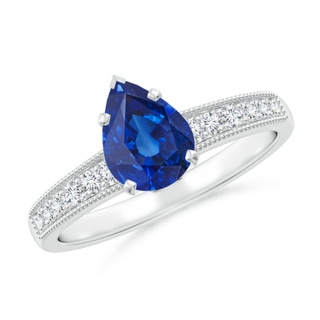 8x6mm AAA Vintage Style Pear-Shaped Blue Sapphire Engagement Ring with Accents in White Gold