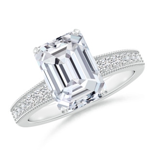 10x7mm HSI2 Vintage Style Emerald-Cut Diamond Engagement Ring with Accents in P950 Platinum