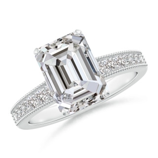 10x7mm IJI1I2 Vintage Style Emerald-Cut Diamond Engagement Ring with Accents in P950 Platinum