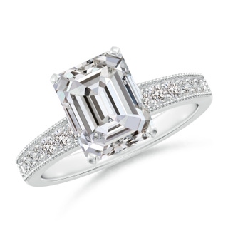 8.5x6.5mm IJI1I2 Vintage Style Emerald-Cut Diamond Engagement Ring with Accents in White Gold