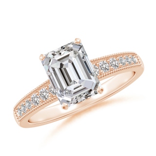 8x6mm IJI1I2 Vintage Style Emerald-Cut Diamond Engagement Ring with Accents in Rose Gold