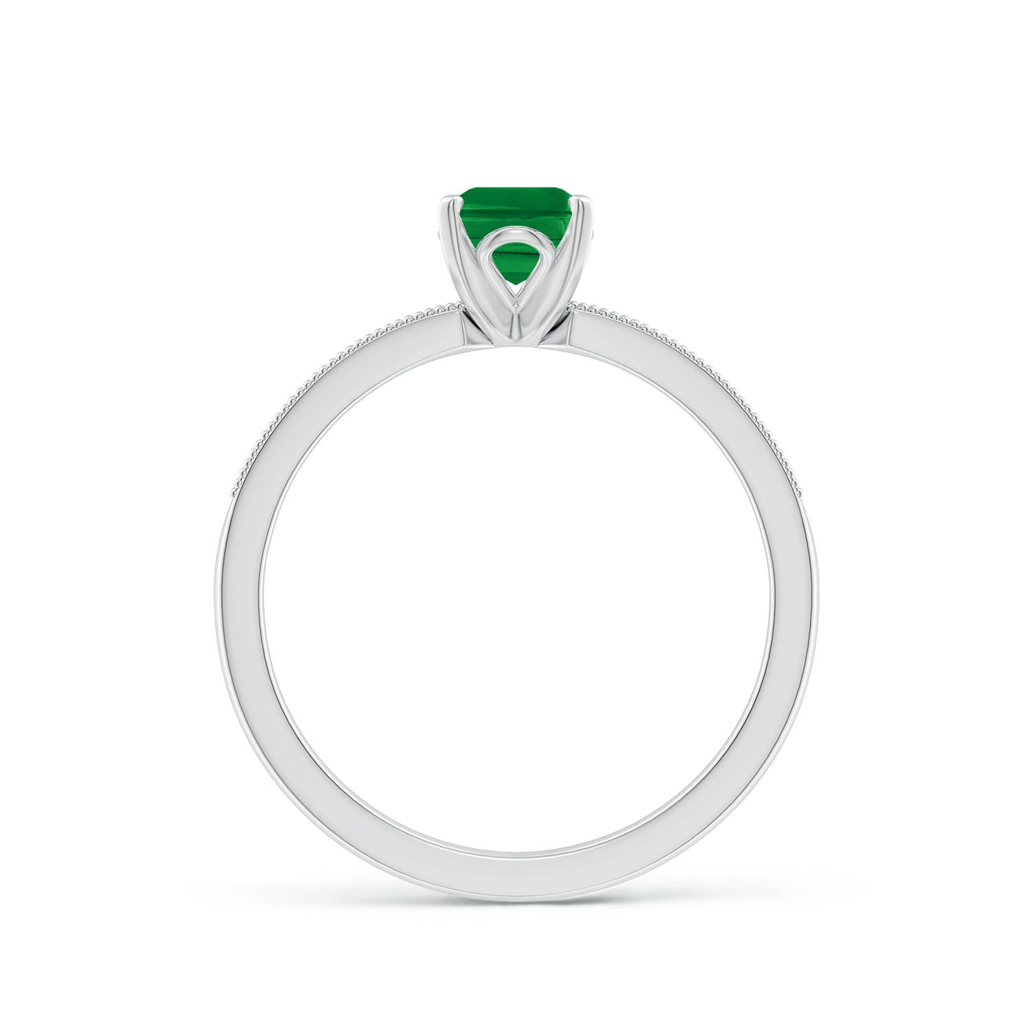 7x5mm AAA Vintage Style Emerald-Cut Emerald Engagement Ring with Accents in 18K White Gold