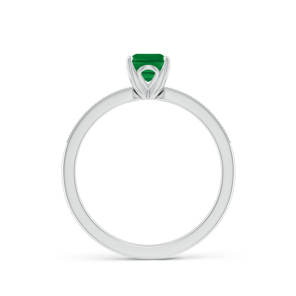 7x5mm AAA Vintage Style Emerald-Cut Emerald Engagement Ring with Accents in White Gold - side 199