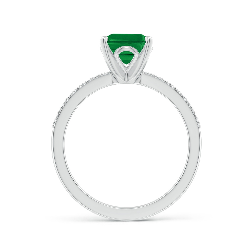9x7mm AAA Vintage Style Emerald-Cut Emerald Engagement Ring with Accents in White Gold - side 199