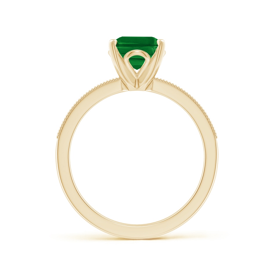 9x7mm AAAA Vintage Style Emerald-Cut Emerald Engagement Ring with Accents in Yellow Gold side 199